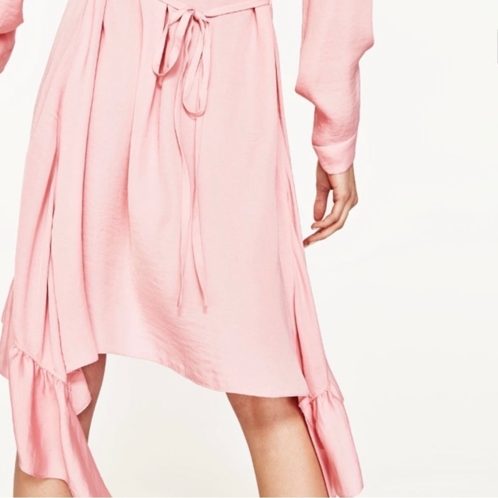 Zara woman’s sz Large Frilled Pink Midi Dress Ruffled Hem Boho NWT - Picture 8 of 15